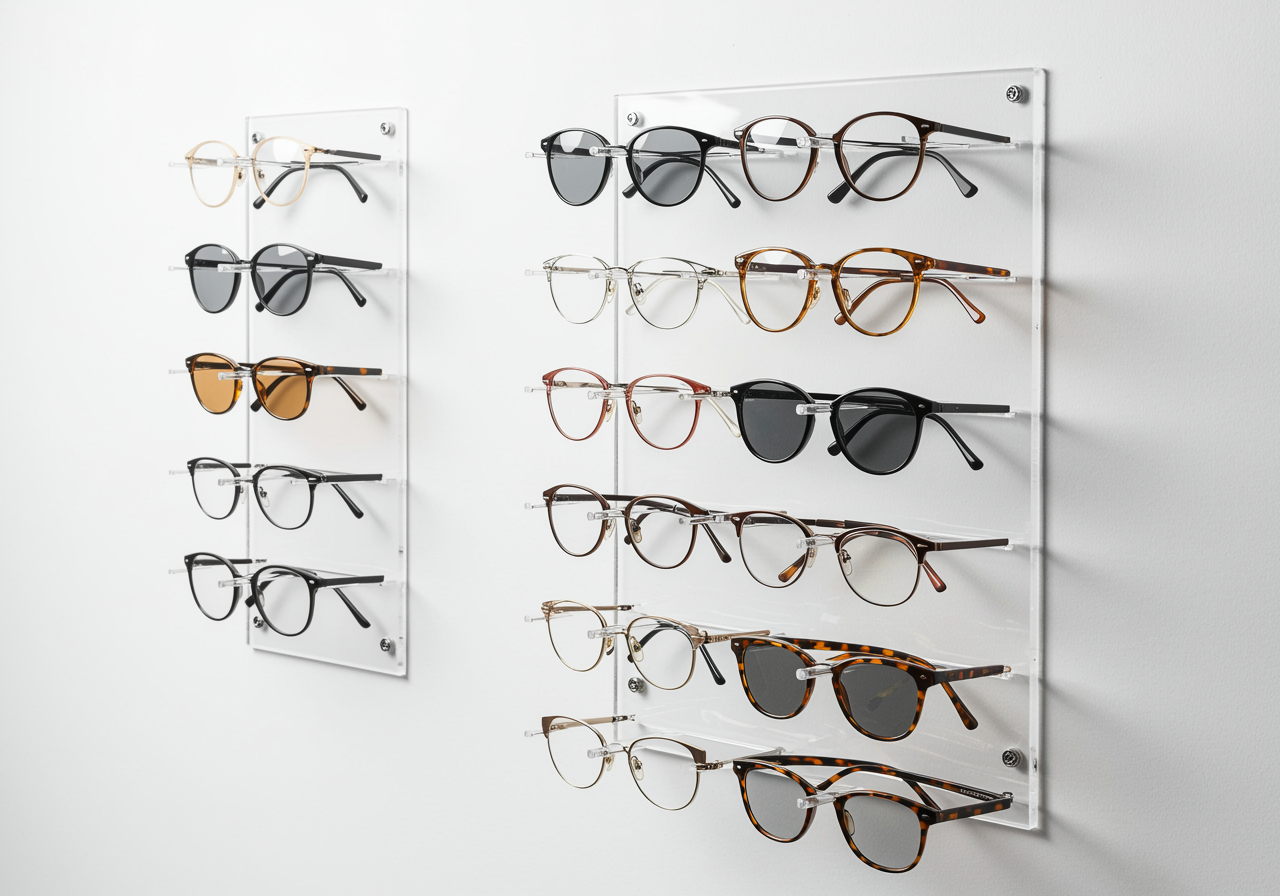 Duvar Tipi Gözlük Stand | Konya Plexiglass and Acrylic Products | Plexiglass, Industrial Labels, Engineering Plastics, Cutting & Printing Services | Konya Acrylic & Plexiglass Solutions, Plexiglass, Display Equipment, Plexiglass Stands, Display Products, Directional Products, Machine Covers, Hobby & Custom Design Products, Polycarbonate, Industrial Labels, Plexiglass (Acrylic) Industrial Labels, PVC (Lexan PP) Industrial Labels, Aluminum Industrial Labels, Laser Marking Industrial Labels, Sticker Industrial Labels, Engineering Plastics, Fiber, Polyamide, Polyethylene, Teflon, Cutting and Printing Services, Solvent Printing, UV Printing, Laser Cutting, CNC Router
